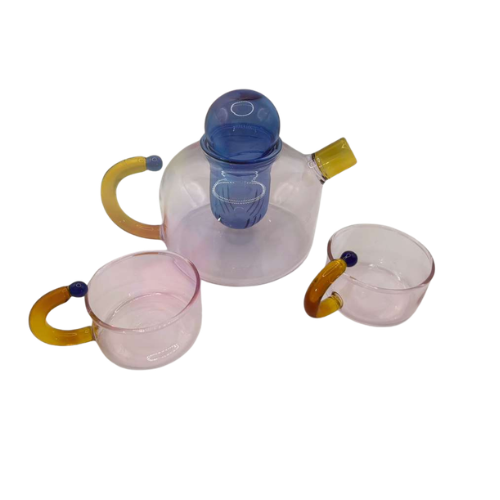 Tea Pot and Cup Set - Pink & Purple Glass Set