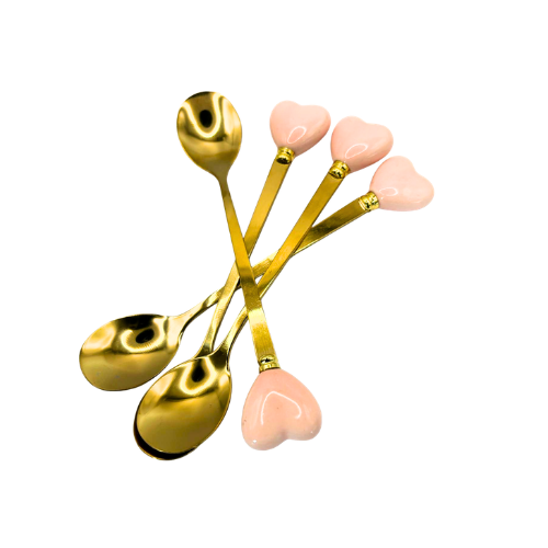 Set of 4 Heart Handle Golden Spoons